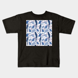 Ara Parrot Tropical Leaves Pattern Blue and Pink Kids T-Shirt